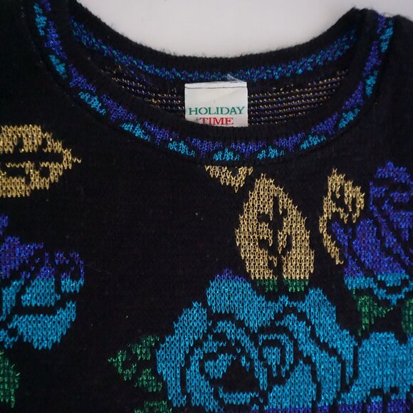 Vintage Holiday Time Black Floral Knit Sweater Eclectic Grandpa Grandmacore 22W - Picture 8 of 9